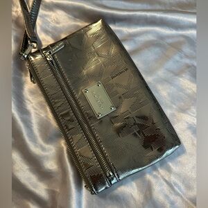 Michael Kord Metallic Silver Wristlet Clutch